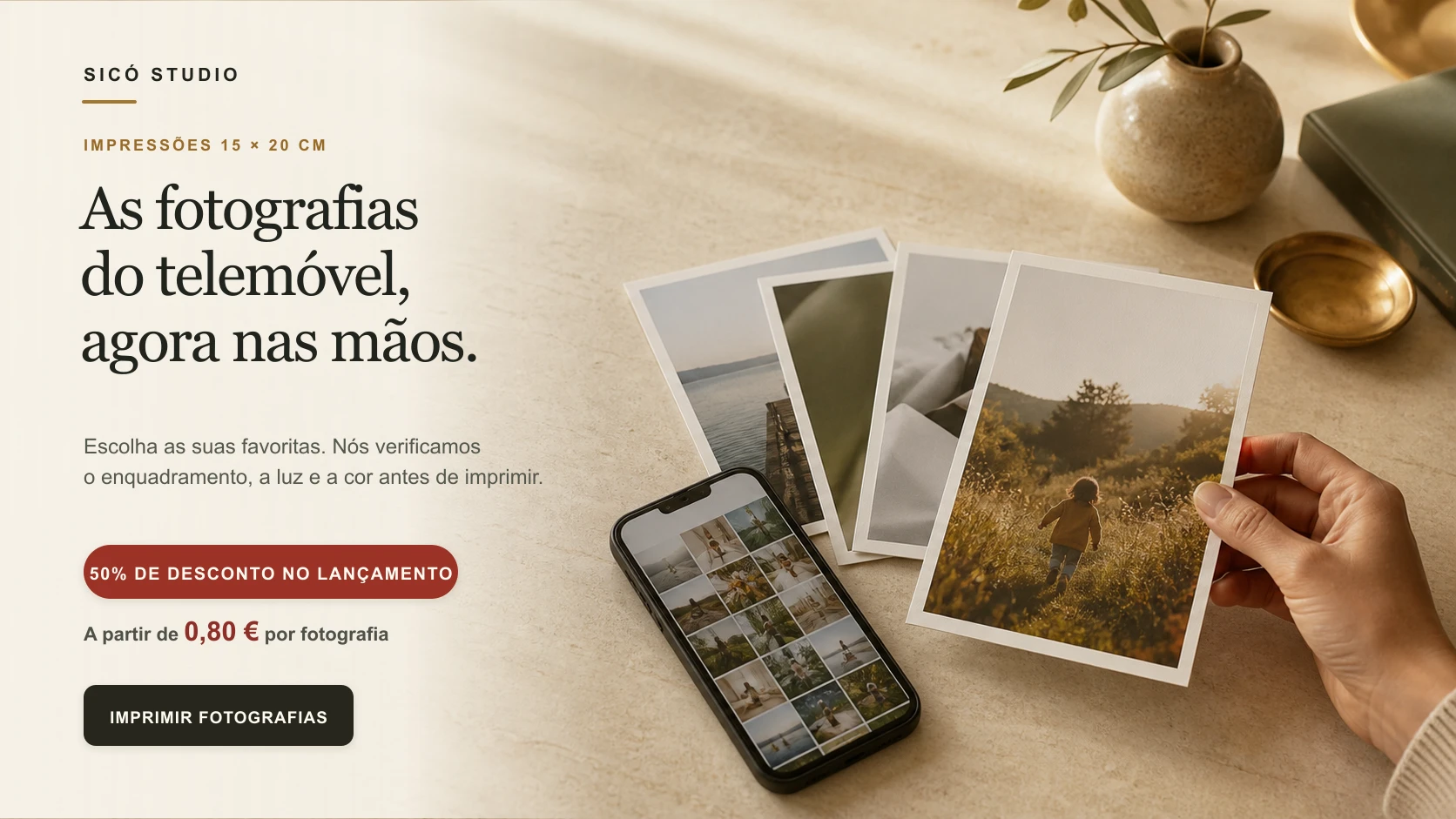 Impressões de fotografias 15 × 20 cm com 50% de desconto no lançamento